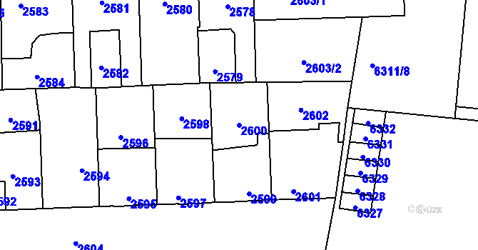 Parcela st. 2600 v KÚ Kročehlavy, Katastrální mapa