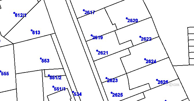 Parcela st. 2621 v KÚ Kročehlavy, Katastrální mapa