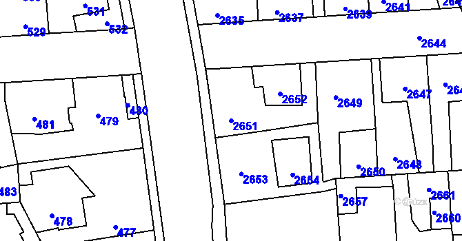 Parcela st. 2651 v KÚ Kročehlavy, Katastrální mapa