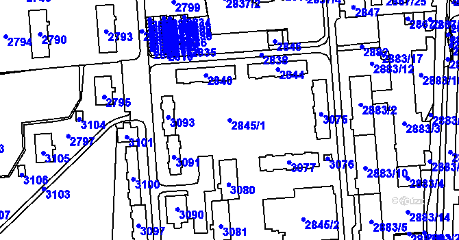 Parcela st. 2845/1 v KÚ Kročehlavy, Katastrální mapa