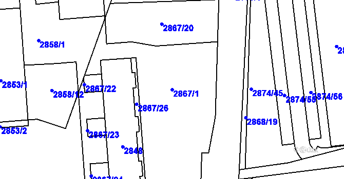 Parcela st. 2867/1 v KÚ Kročehlavy, Katastrální mapa