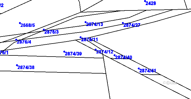 Parcela st. 2874/12 v KÚ Kročehlavy, Katastrální mapa
