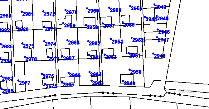 Parcela st. 2953 v KÚ Kročehlavy, Katastrální mapa
