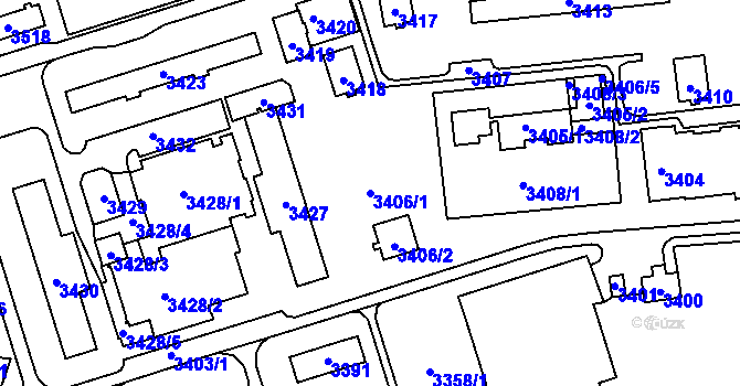 Parcela st. 3406/1 v KÚ Kročehlavy, Katastrální mapa