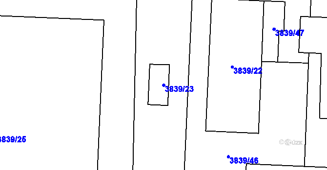 Parcela st. 3839/23 v KÚ Kročehlavy, Katastrální mapa
