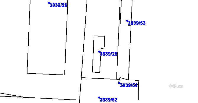 Parcela st. 3839/28 v KÚ Kročehlavy, Katastrální mapa