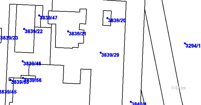 Parcela st. 3839/29 v KÚ Kročehlavy, Katastrální mapa