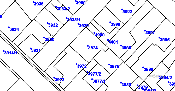 Parcela st. 3974 v KÚ Kročehlavy, Katastrální mapa