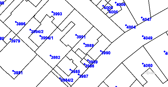 Parcela st. 3988 v KÚ Kročehlavy, Katastrální mapa