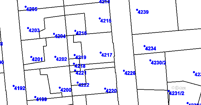 Parcela st. 4217 v KÚ Kročehlavy, Katastrální mapa