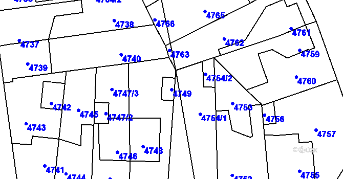 Parcela st. 4749 v KÚ Kročehlavy, Katastrální mapa