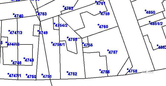 Parcela st. 4756 v KÚ Kročehlavy, Katastrální mapa