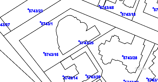 Parcela st. 5743/26 v KÚ Kročehlavy, Katastrální mapa