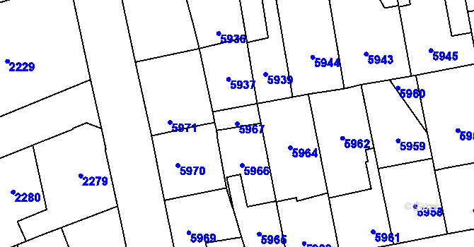 Parcela st. 5967 v KÚ Kročehlavy, Katastrální mapa