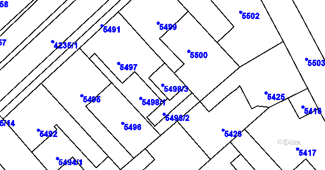 Parcela st. 5498/3 v KÚ Kročehlavy, Katastrální mapa