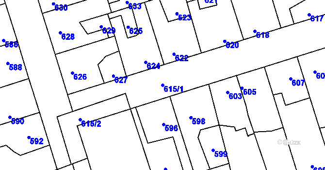Parcela st. 615/1 v KÚ Kročehlavy, Katastrální mapa