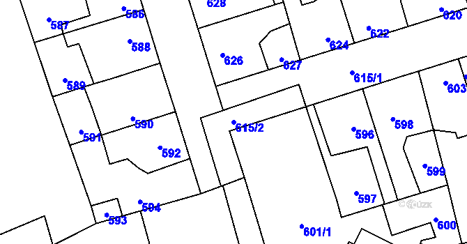 Parcela st. 615/2 v KÚ Kročehlavy, Katastrální mapa