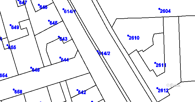 Parcela st. 614/2 v KÚ Kročehlavy, Katastrální mapa