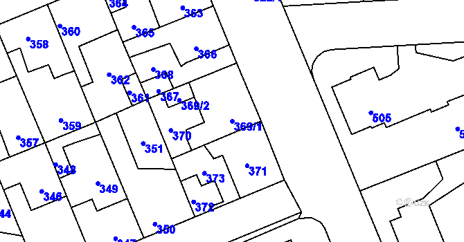 Parcela st. 369/1 v KÚ Kročehlavy, Katastrální mapa