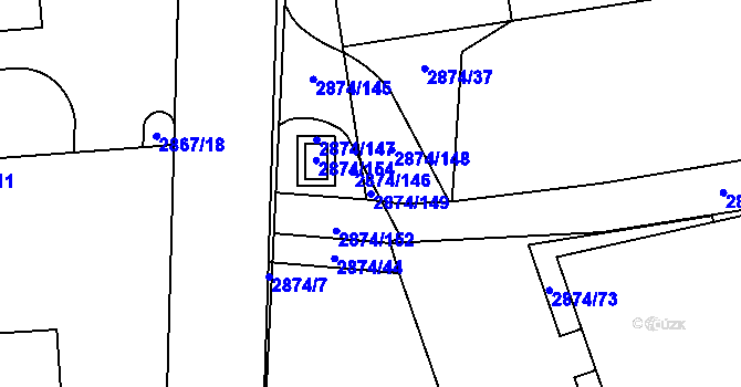 Parcela st. 2874/149 v KÚ Kročehlavy, Katastrální mapa