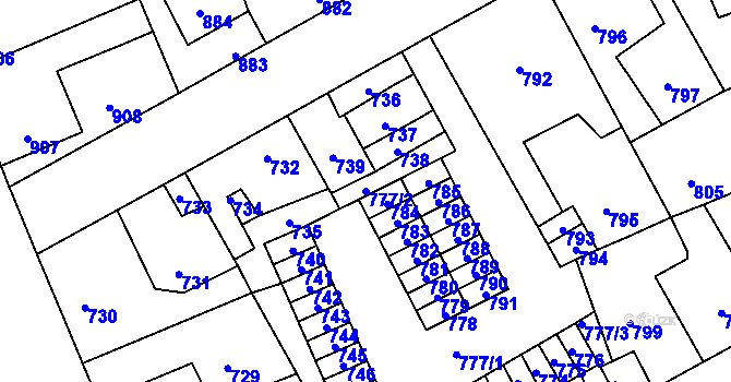 Parcela st. 777/2 v KÚ Kročehlavy, Katastrální mapa