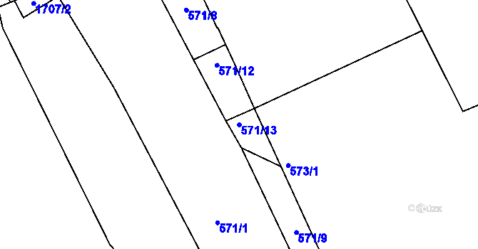 Parcela st. 571/13 v KÚ Dubí u Kladna, Katastrální mapa