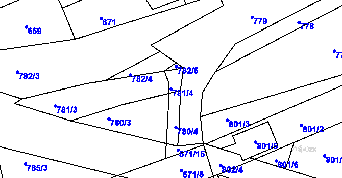 Parcela st. 781/4 v KÚ Dubí u Kladna, Katastrální mapa