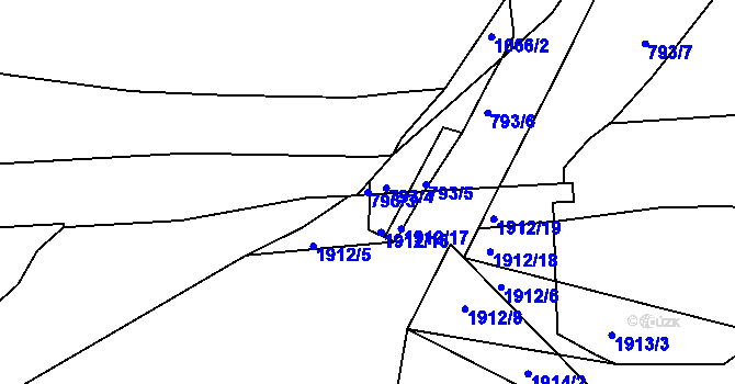 Parcela st. 793/3 v KÚ Dubí u Kladna, Katastrální mapa