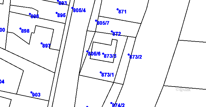 Parcela st. 873/3 v KÚ Dubí u Kladna, Katastrální mapa