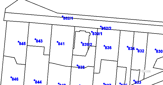 Parcela st. 839/2 v KÚ Dubí u Kladna, Katastrální mapa