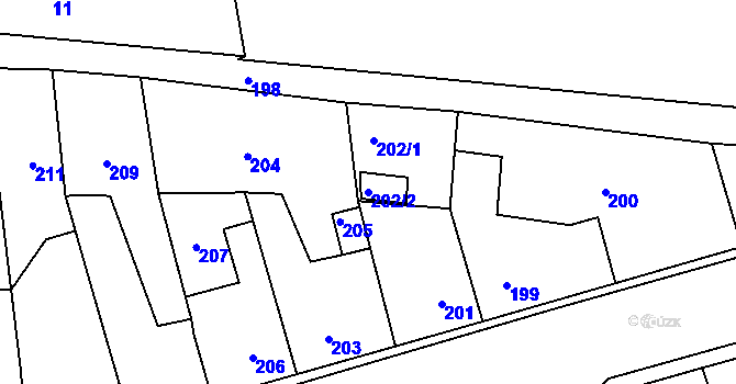Parcela st. 202/2 v KÚ Dubí u Kladna, Katastrální mapa