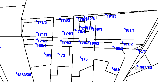 Parcela st. 178/2 v KÚ Dubí u Kladna, Katastrální mapa