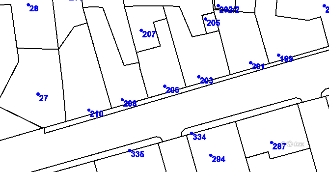 Parcela st. 206 v KÚ Dubí u Kladna, Katastrální mapa