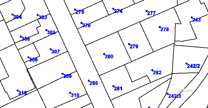 Parcela st. 280 v KÚ Dubí u Kladna, Katastrální mapa