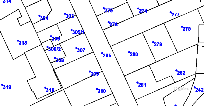 Parcela st. 285 v KÚ Dubí u Kladna, Katastrální mapa