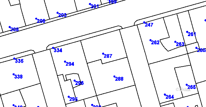 Parcela st. 287 v KÚ Dubí u Kladna, Katastrální mapa