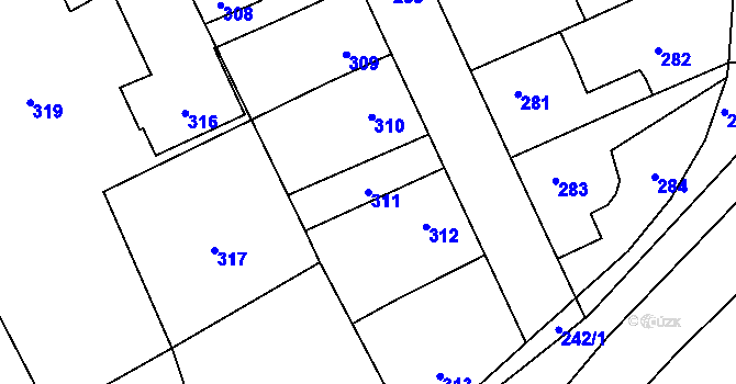 Parcela st. 311 v KÚ Dubí u Kladna, Katastrální mapa