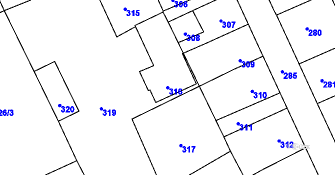 Parcela st. 316 v KÚ Dubí u Kladna, Katastrální mapa