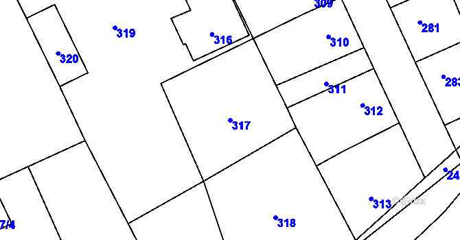 Parcela st. 317 v KÚ Dubí u Kladna, Katastrální mapa