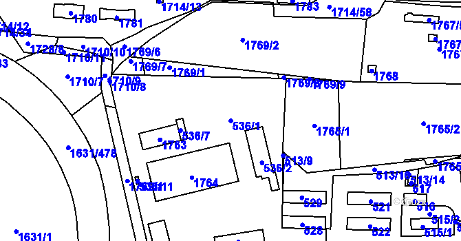Parcela st. 536/1 v KÚ Dubí u Kladna, Katastrální mapa