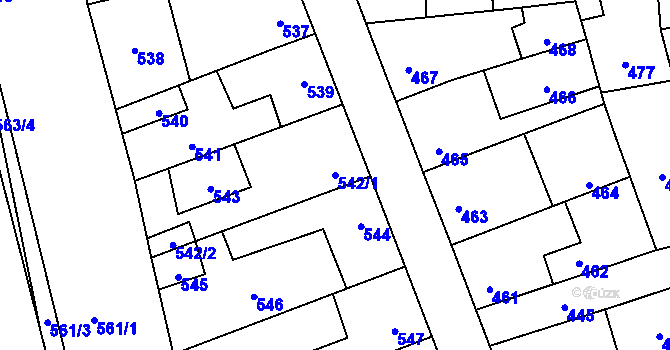 Parcela st. 542/1 v KÚ Dubí u Kladna, Katastrální mapa