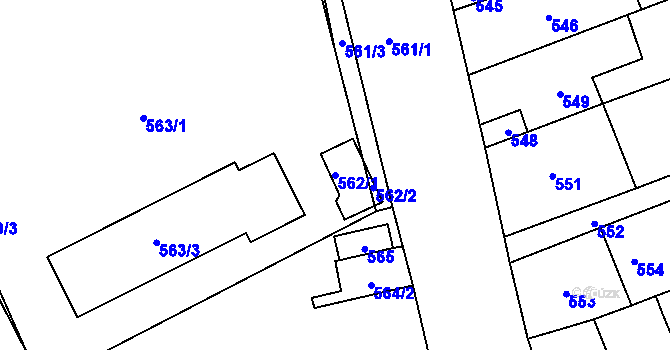 Parcela st. 562/1 v KÚ Dubí u Kladna, Katastrální mapa