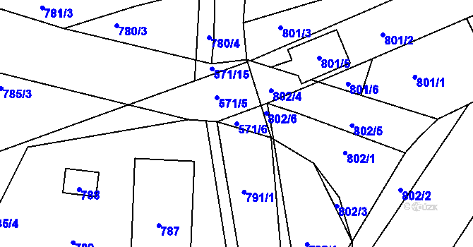 Parcela st. 571/6 v KÚ Dubí u Kladna, Katastrální mapa