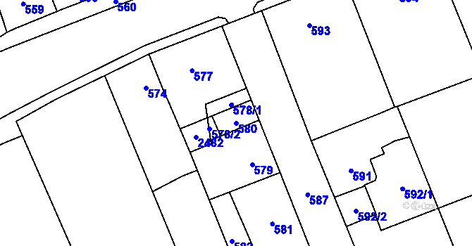 Parcela st. 580 v KÚ Dubí u Kladna, Katastrální mapa