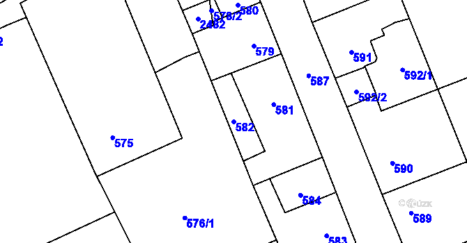Parcela st. 582 v KÚ Dubí u Kladna, Katastrální mapa