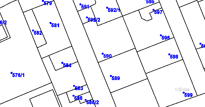 Parcela st. 590 v KÚ Dubí u Kladna, Katastrální mapa