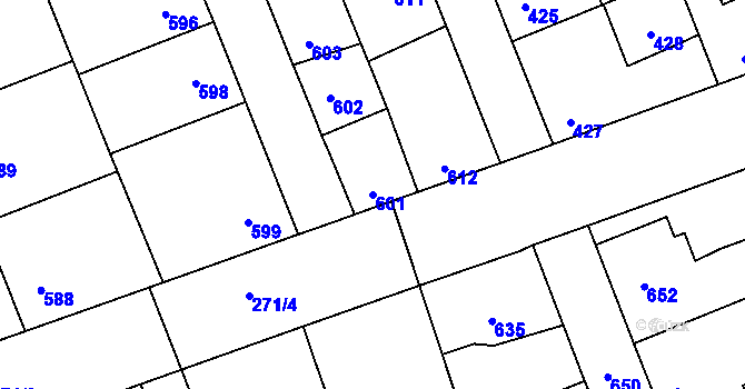 Parcela st. 601 v KÚ Dubí u Kladna, Katastrální mapa