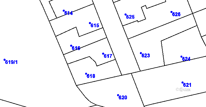 Parcela st. 617 v KÚ Dubí u Kladna, Katastrální mapa