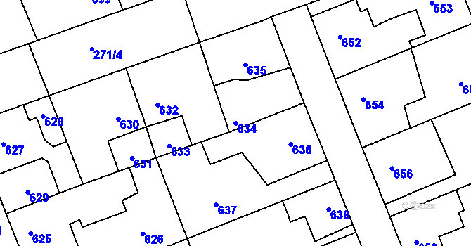 Parcela st. 634 v KÚ Dubí u Kladna, Katastrální mapa