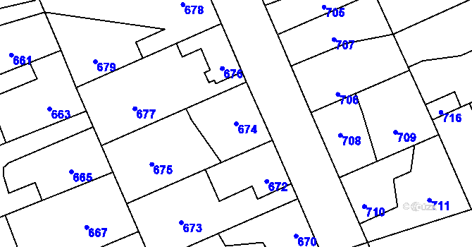 Parcela st. 674 v KÚ Dubí u Kladna, Katastrální mapa